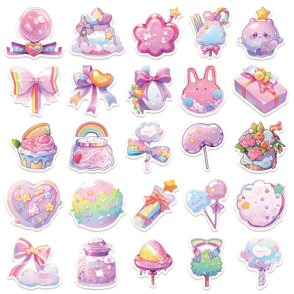 Fresh candy small object decorative waterproof stickers, 50 sheets, cute style, 4-7 cm size.