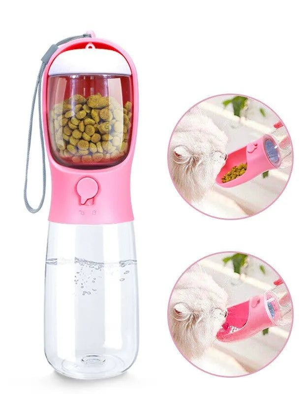 Portable cat and dog outdoor dual-purpose brigade kettle water cup in milk white with detachable 550ml water and 100g grain compartments
