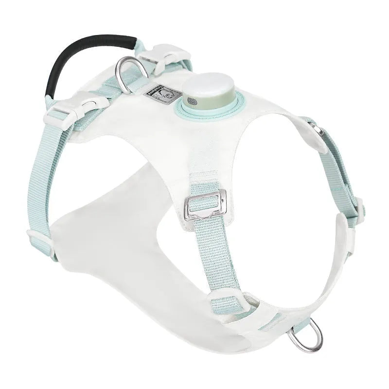 Nylon dog chest harness in light purple, adjustable for secure outdoor walking control.