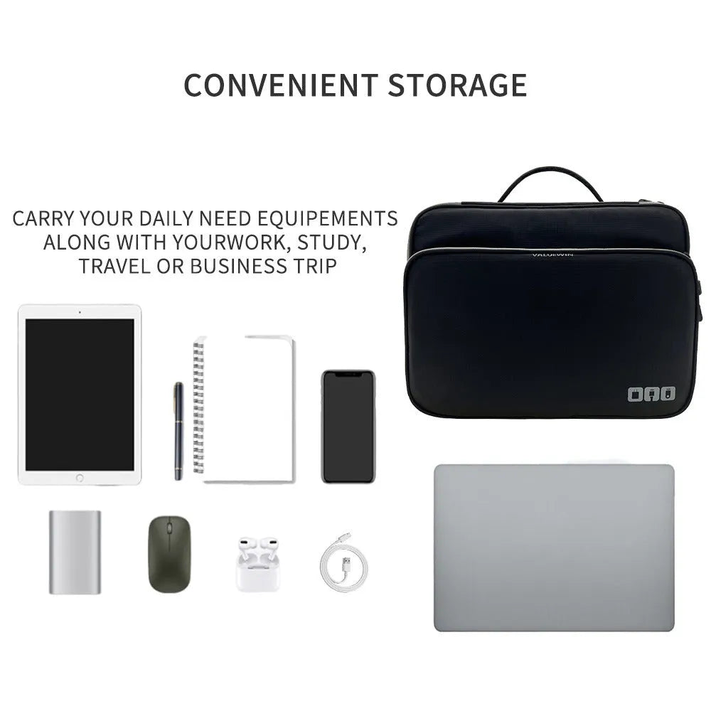 Grey three-layer polyester travel storage bag with sewing line detail, shown open.