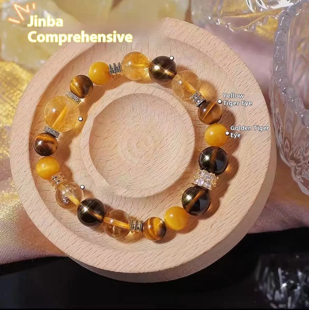 Natural yellow artificial crystal tower string bead bracelet with 10mm Jinba style design