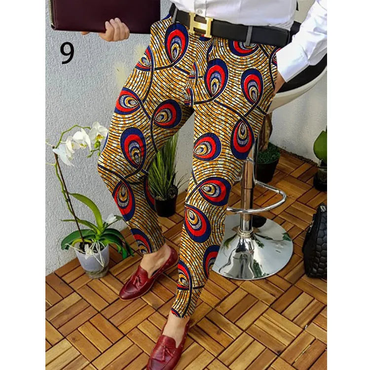 Men's slim-fit plaid casual trousers in colour RKKZ49 with straight cut design and micro-elastic waist