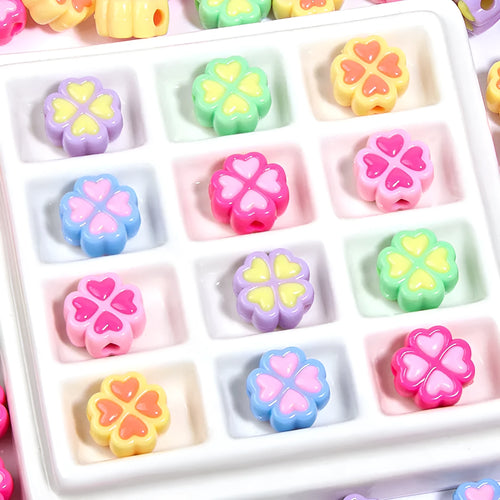15mm acrylic love clover craft beads with frosted finish in various colours