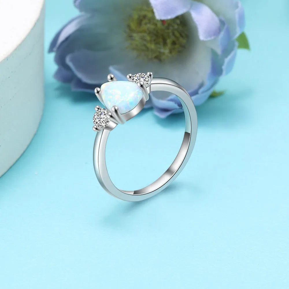 Original design sterling silver ring RI105764 with water droplet motif, high-grade electroplated finish, size 6, 7, or 8