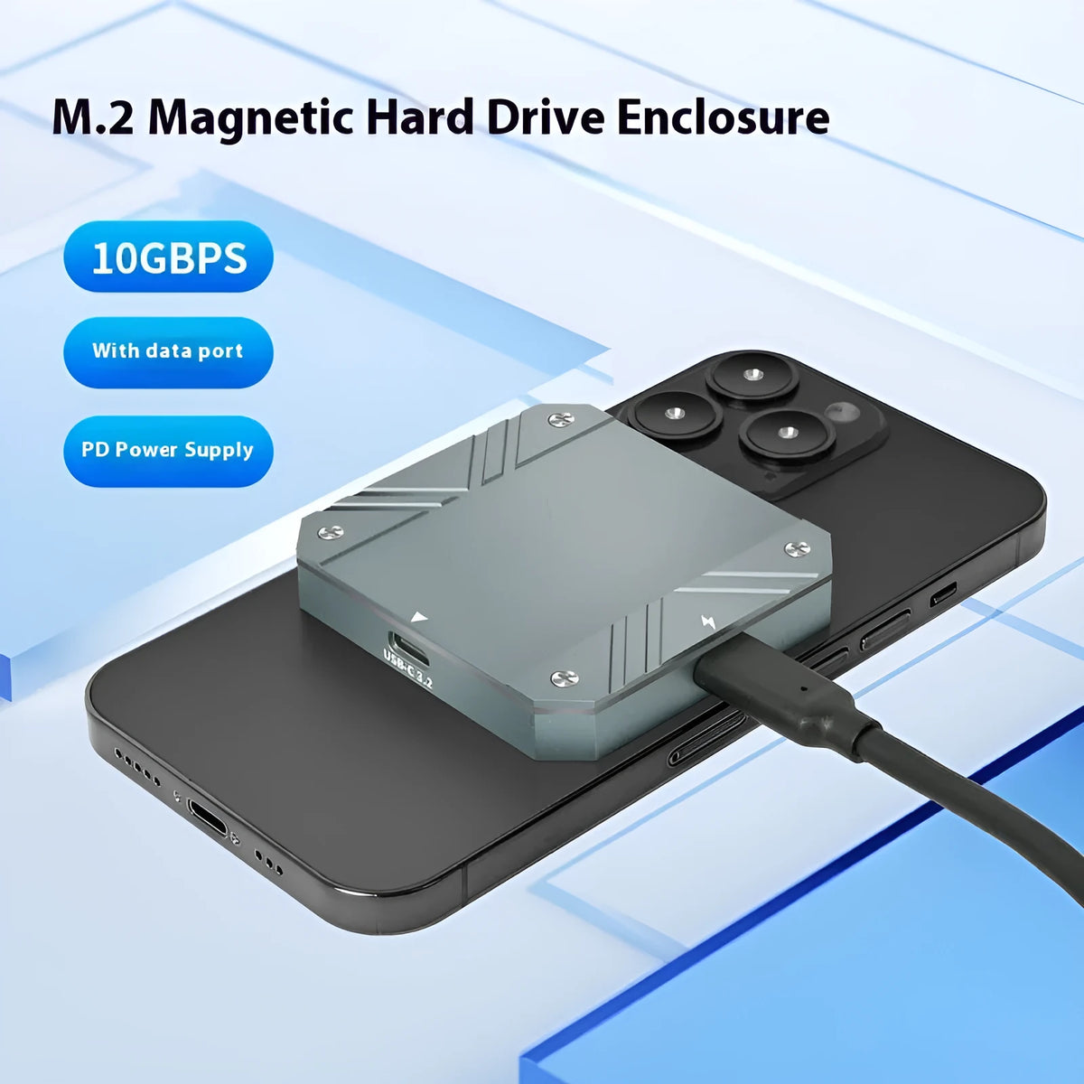 M2 NVMe hard disk box with USB 3.1 in aluminium alloy and silicone, compact design