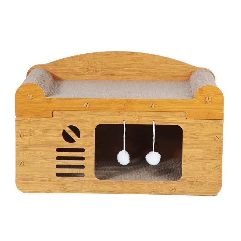 Corrugated paper double-layer cat house with double ball double door design for indoor cats