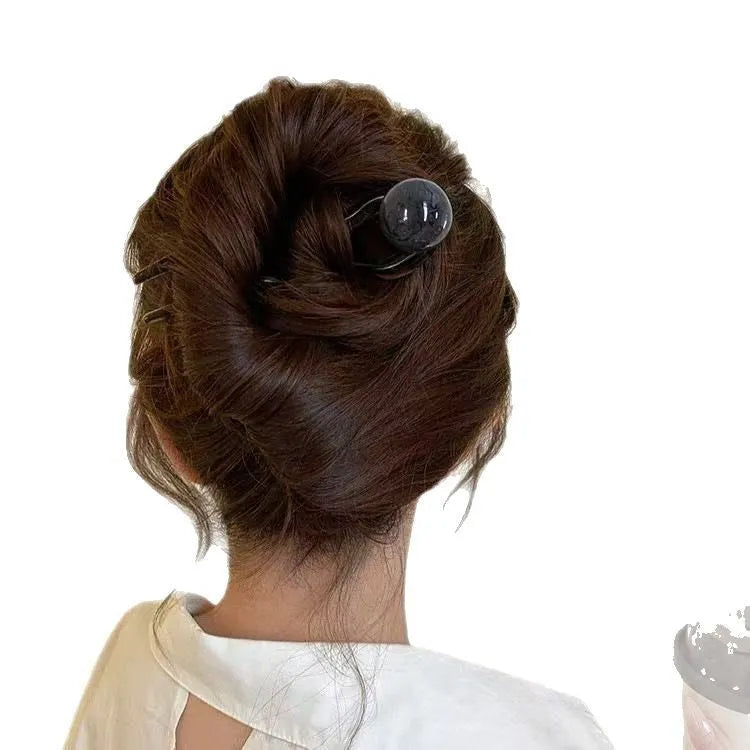 U-shaped hair barrettes with ball decoration in beige, caramel, dark gray and green colour options