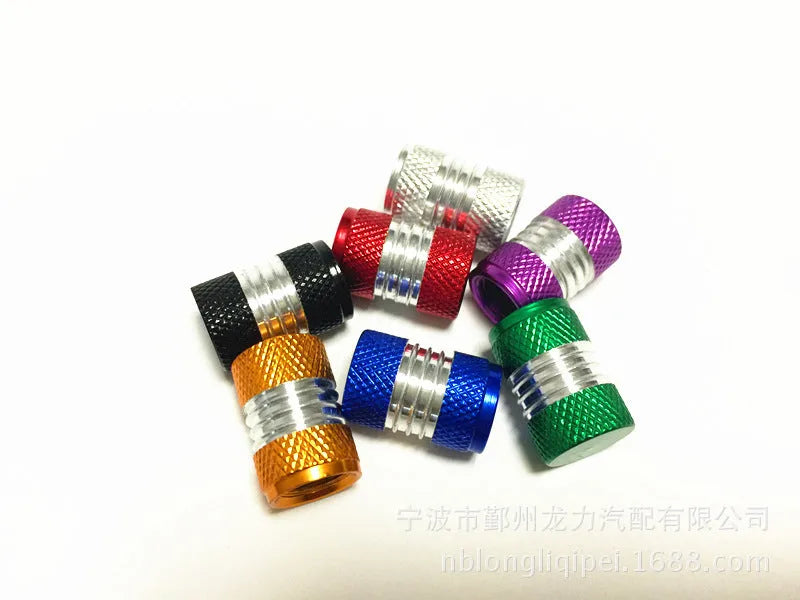 Set of four aluminium alloy tyre valve dust caps in seven colour options with O-ring seals