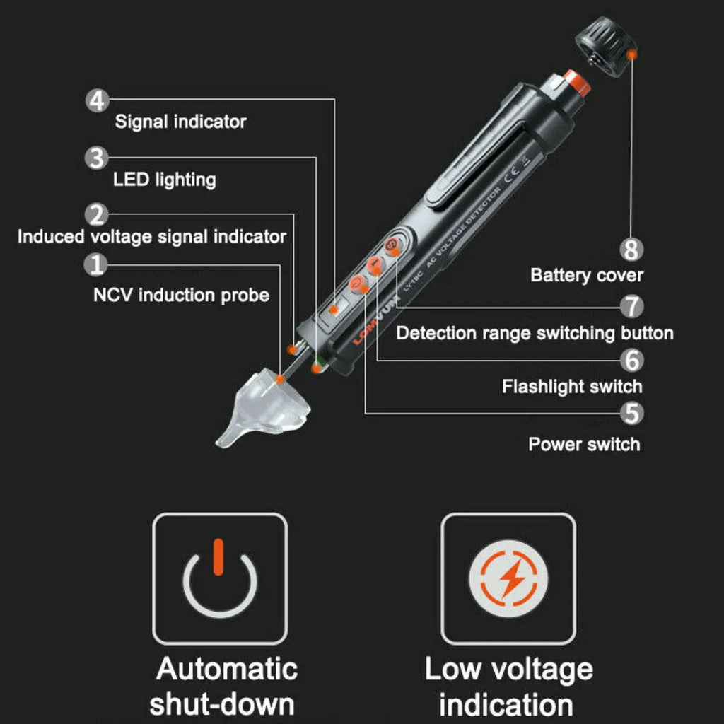 Intelligent voltage test pen for electrical line detection with automatic shut-off function