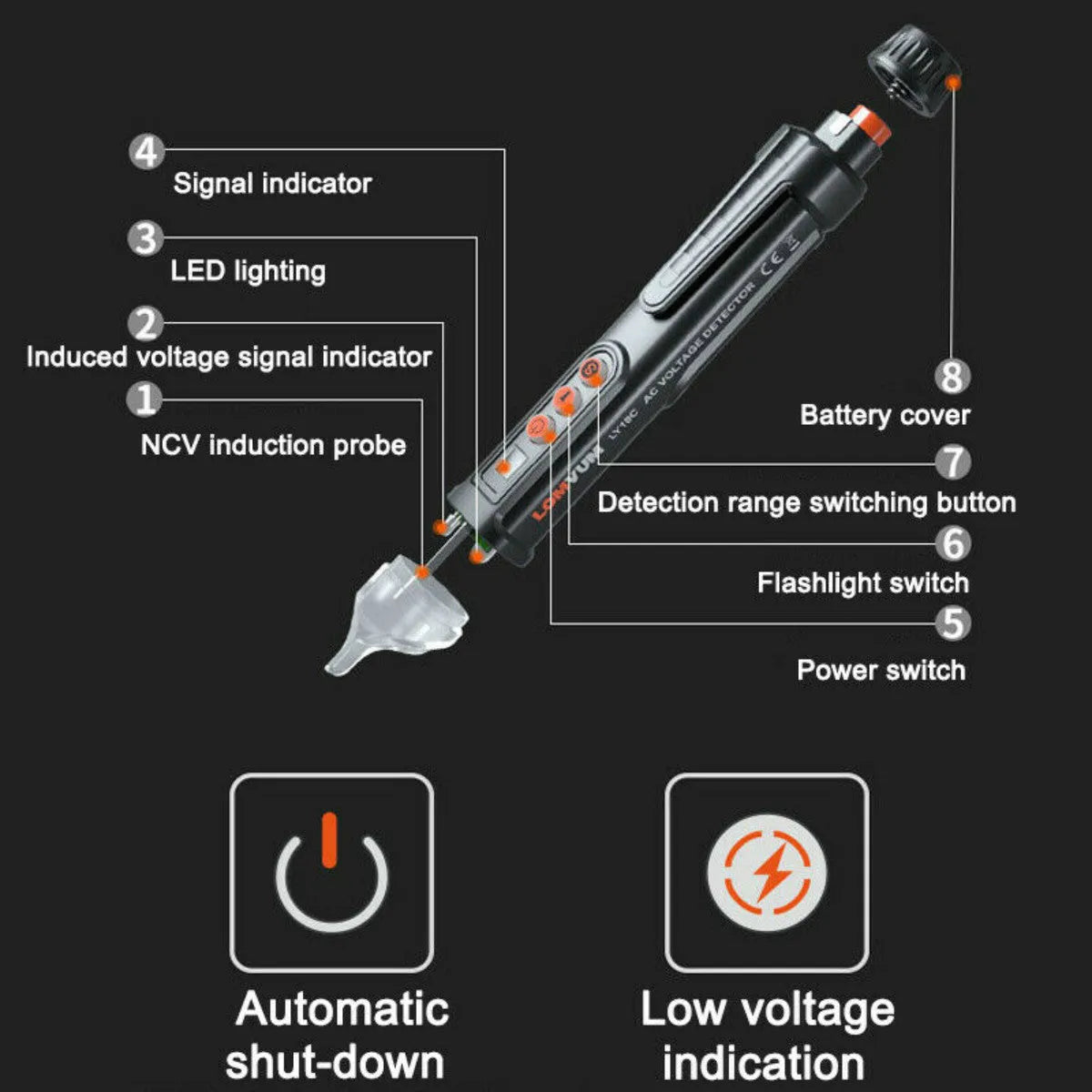 Intelligent voltage test pen for electrical line detection with automatic shut-off function