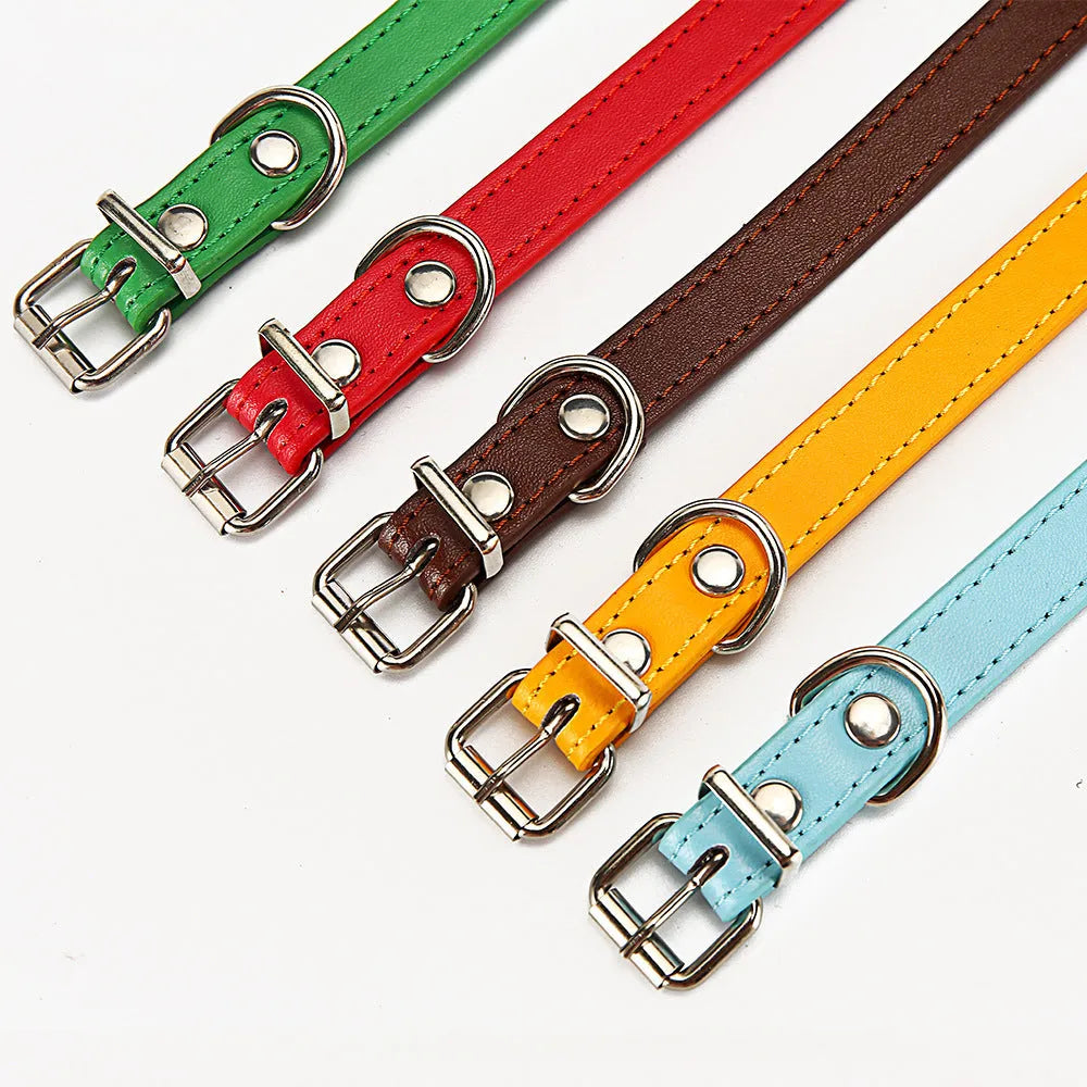 PU leather dog collar with adjustable buckle in coffee colour, size S 1.0x30 cm for small dogs