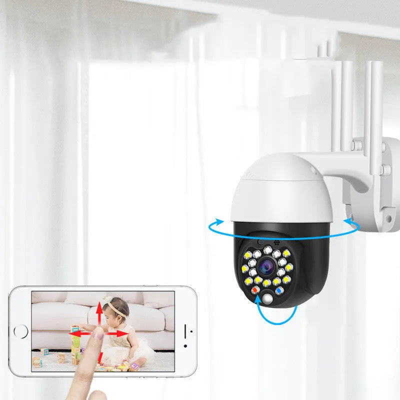 White outdoor waterproof dome surveillance camera with infrared LEDs for night vision