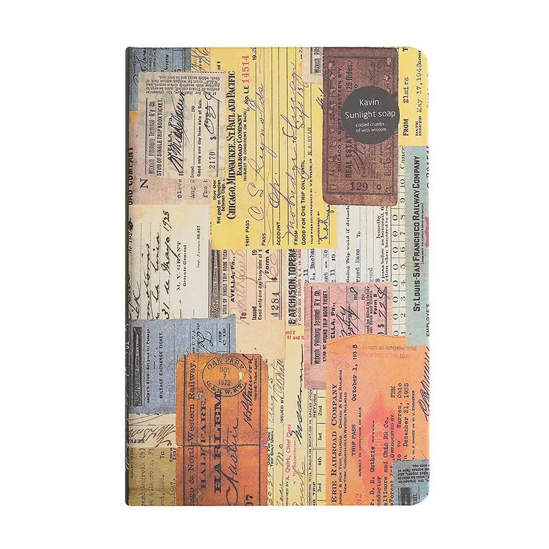 A5 kraft paper mood notebook in European retro style, shown in blue, coffee, and red colours.