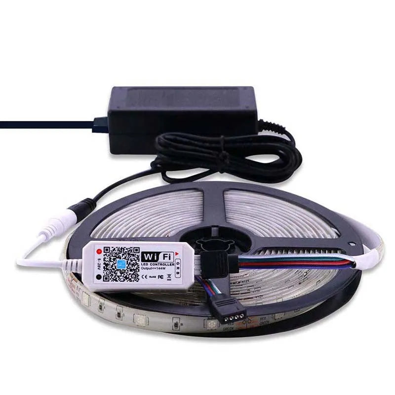 White WiFi RGB LED strip controller with Magic Home Pro app compatibility for smartphone lighting control