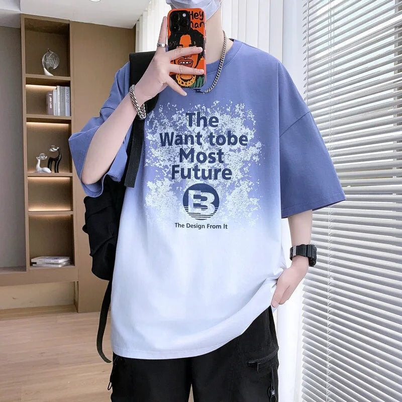 Boys' printed cotton blend T-shirt with Jacquard design in multiple colour options showing drop-shoulder sleeve construction