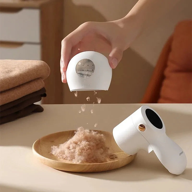 White electric lint remover with digital display and USB charging port