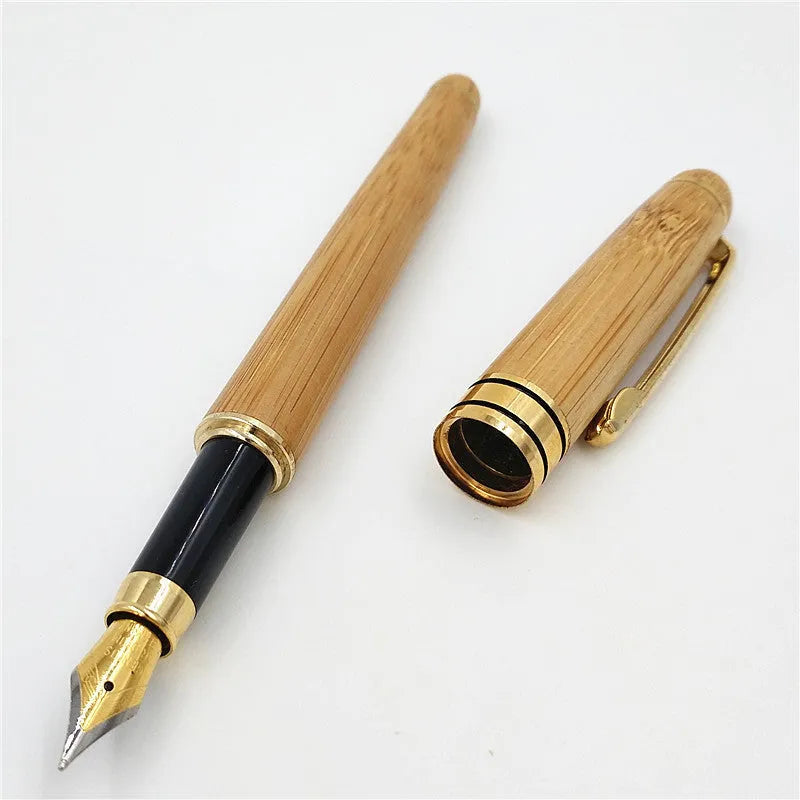 Bamboo ballpoint pen set with pen case, folded single cartoon design, true colour, grinding process