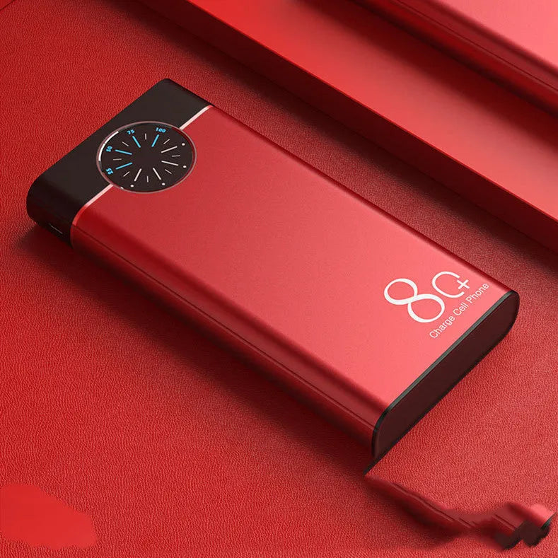 20000mAh alloy-shell power bank in black, red or blue with LED flashlight