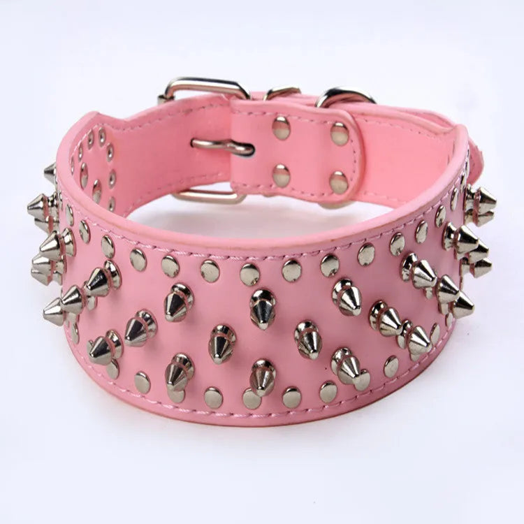 Large dog rivet collar in PU material size L 66x5 cm in black with metal buckle and rivets