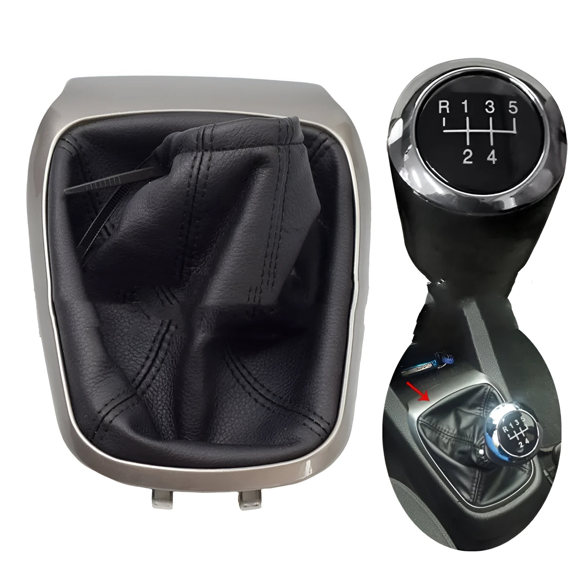 Black leather gear knob cover for Chevrolet Sonic Aveo T300 2011-2015 with 5-speed plastic headgear