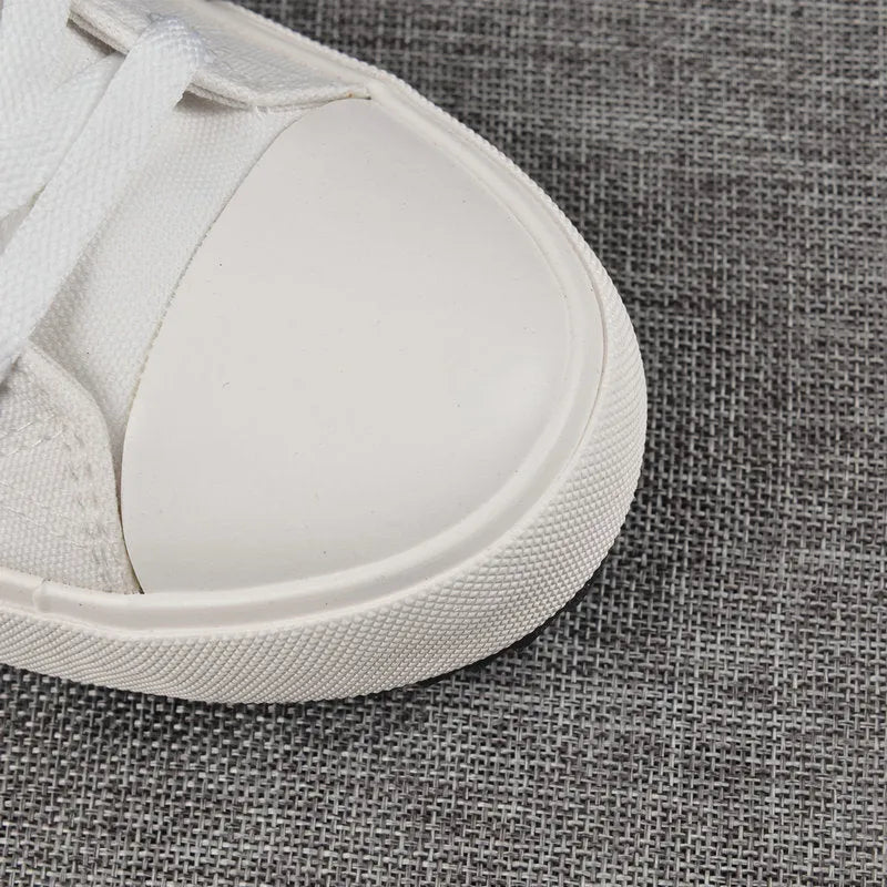 Velcro student canvas shoes high top round toe flat heel in black and white