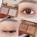 DIKALU two-tone eyeshadow palette showing five colour options: Taro Dumplings, Evening Coffee, Oat Milk Coffee, Dark Night Gothic, and Misty Forest