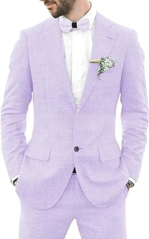 Men's slim fit suit with hemp blend linen fabric in multiple colour options