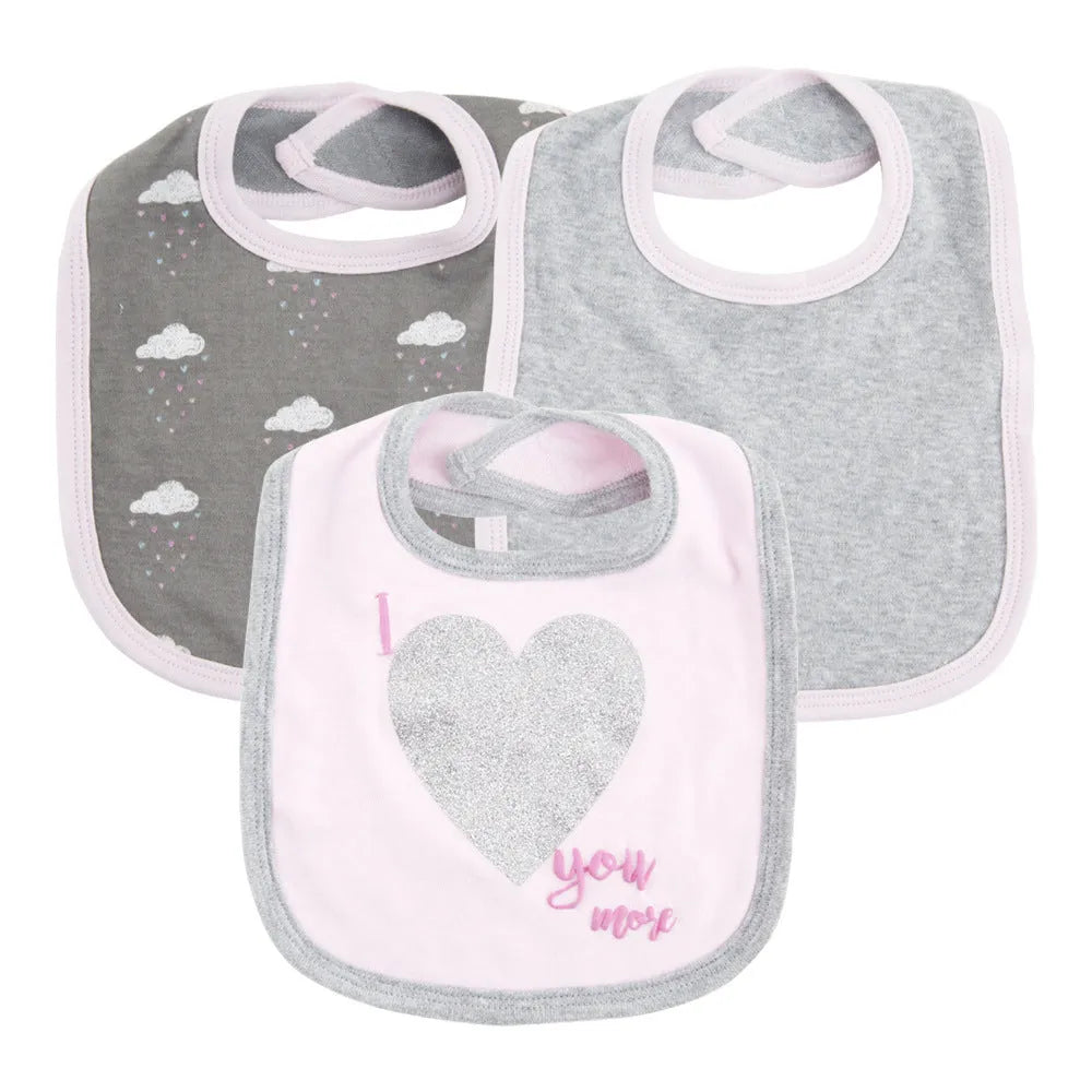 Cotton baby bib with three drool towels for 0-1 years, 80 g, in Style 1 and Style 2