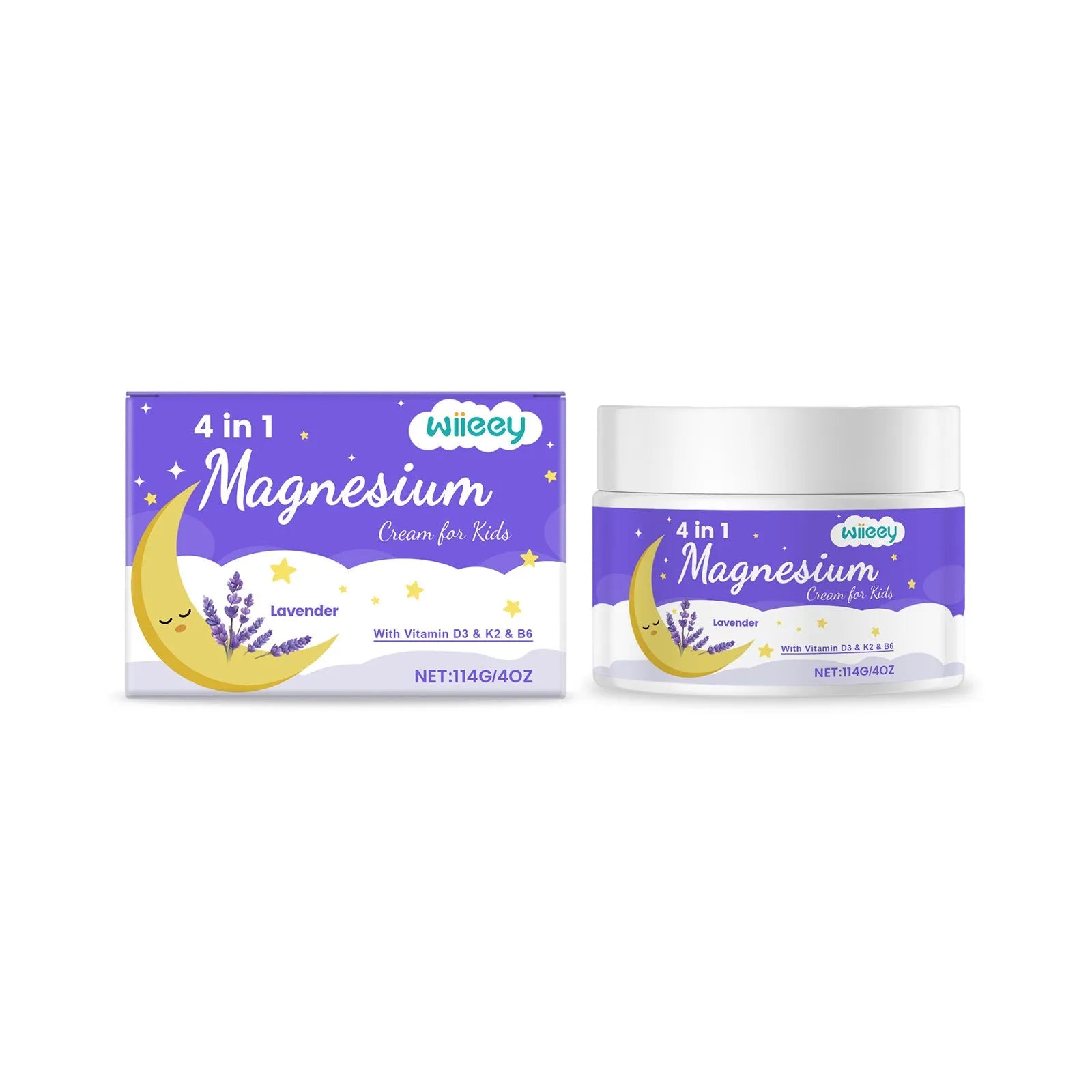 114g jar of four-ingredient magnesium cream for children with vitamins D3, K2 and B6