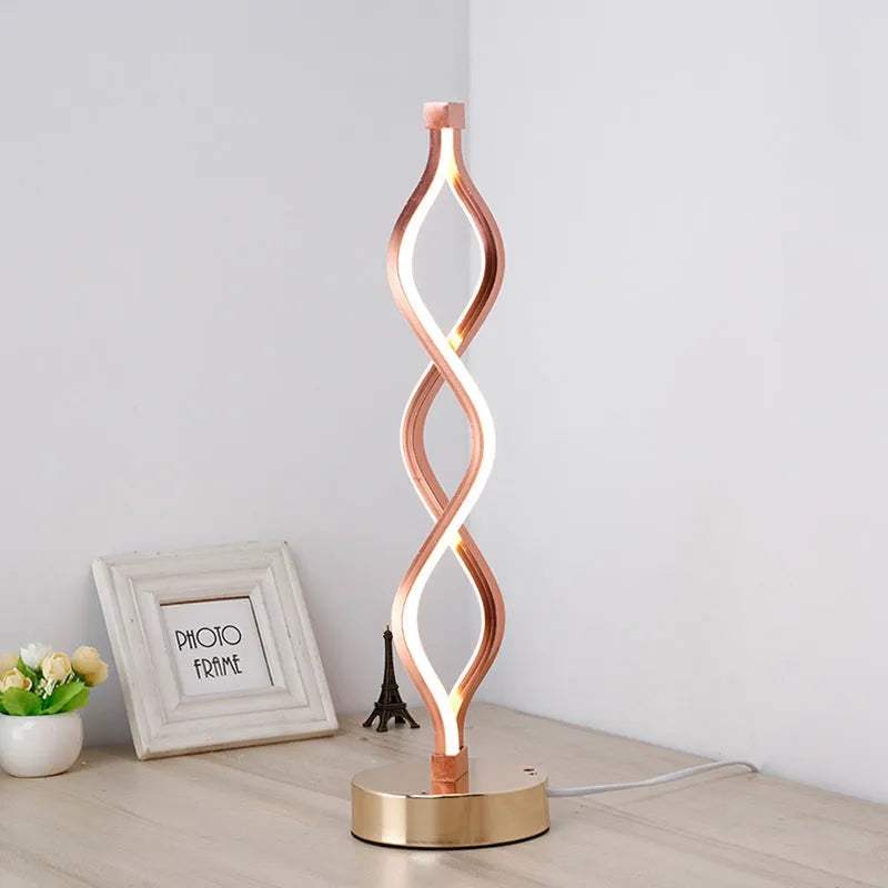 LED desk lamp with water wave acrylic shade, aluminium body, 220V push button switch, gold or white