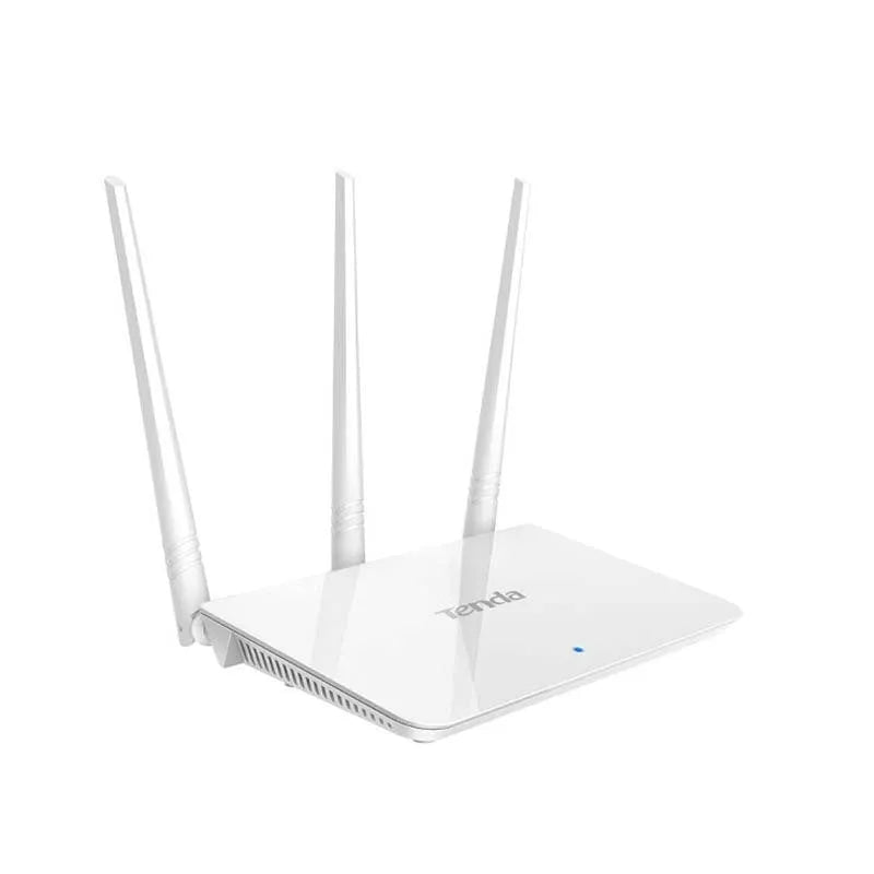 White wireless router with dual-band 2.4G and 5G antenna frequencies.