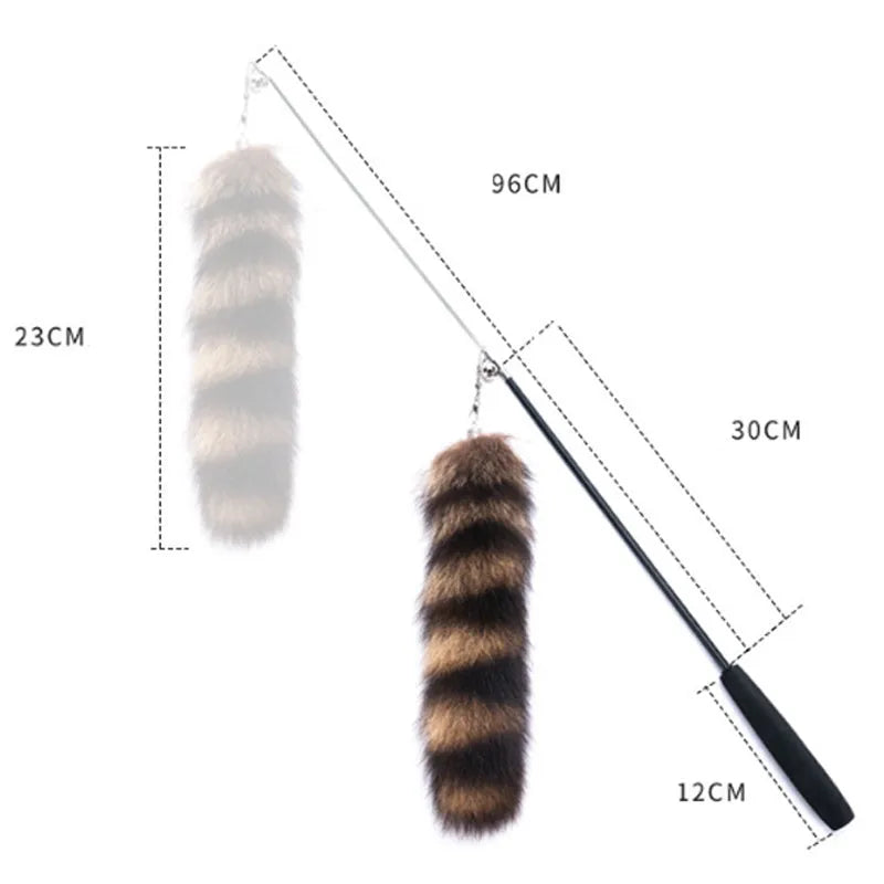 Black cat toy wand with long elastic string for interactive indoor play