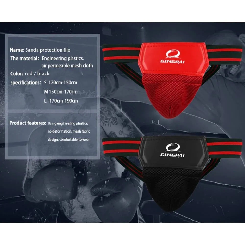 Fighting boxing training crotch protector black hard plastic shell liner elastic band