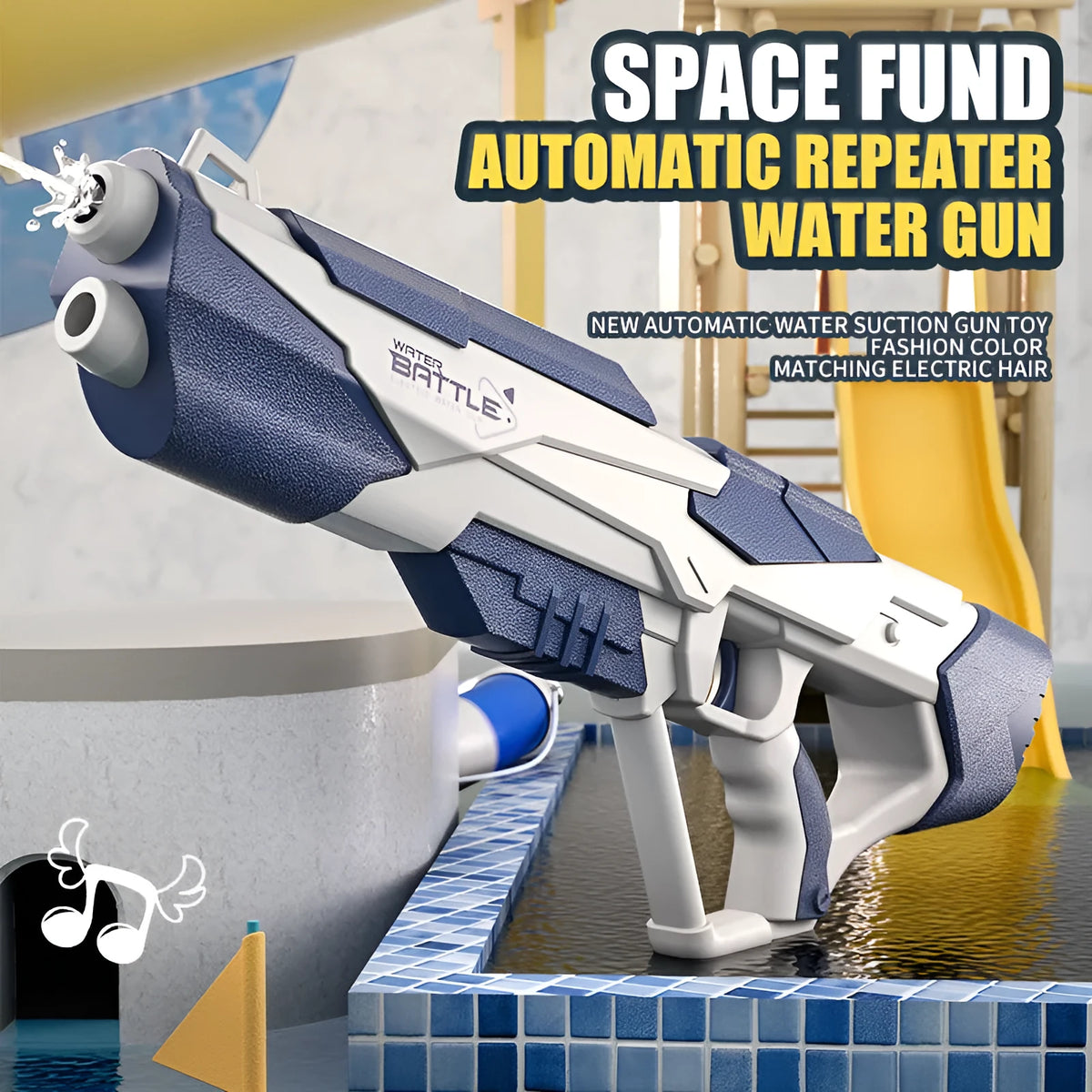 Electric automatic water absorption water gun in blue or pink with 358ml capacity and USB charging
