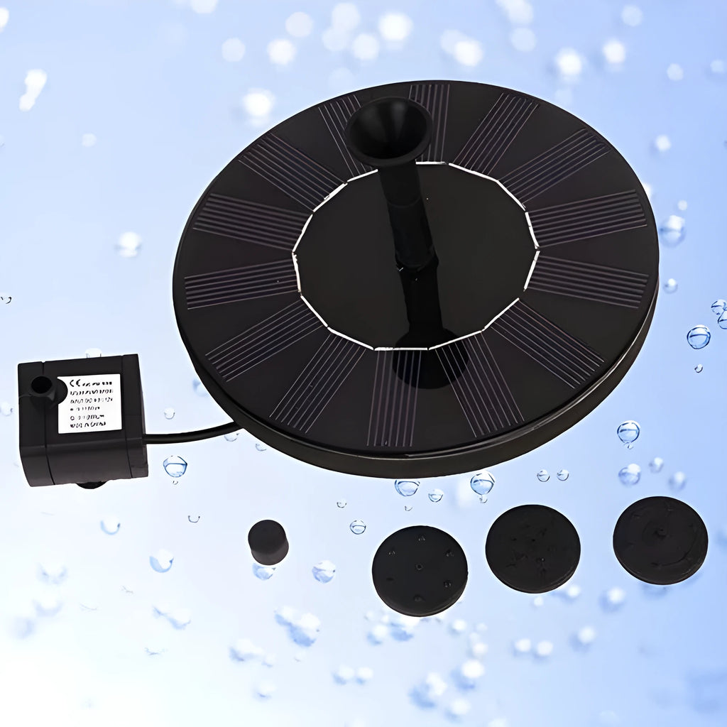 Round 16cm solar fountain pump for garden water features and bird baths