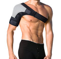 Black neoprene shoulder brace for rotator cuff support with adjustable elastic strap