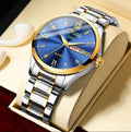 Men's fully automatic luminous quartz watch with 40mm circular dial, mineral glass, and stainless steel buckle