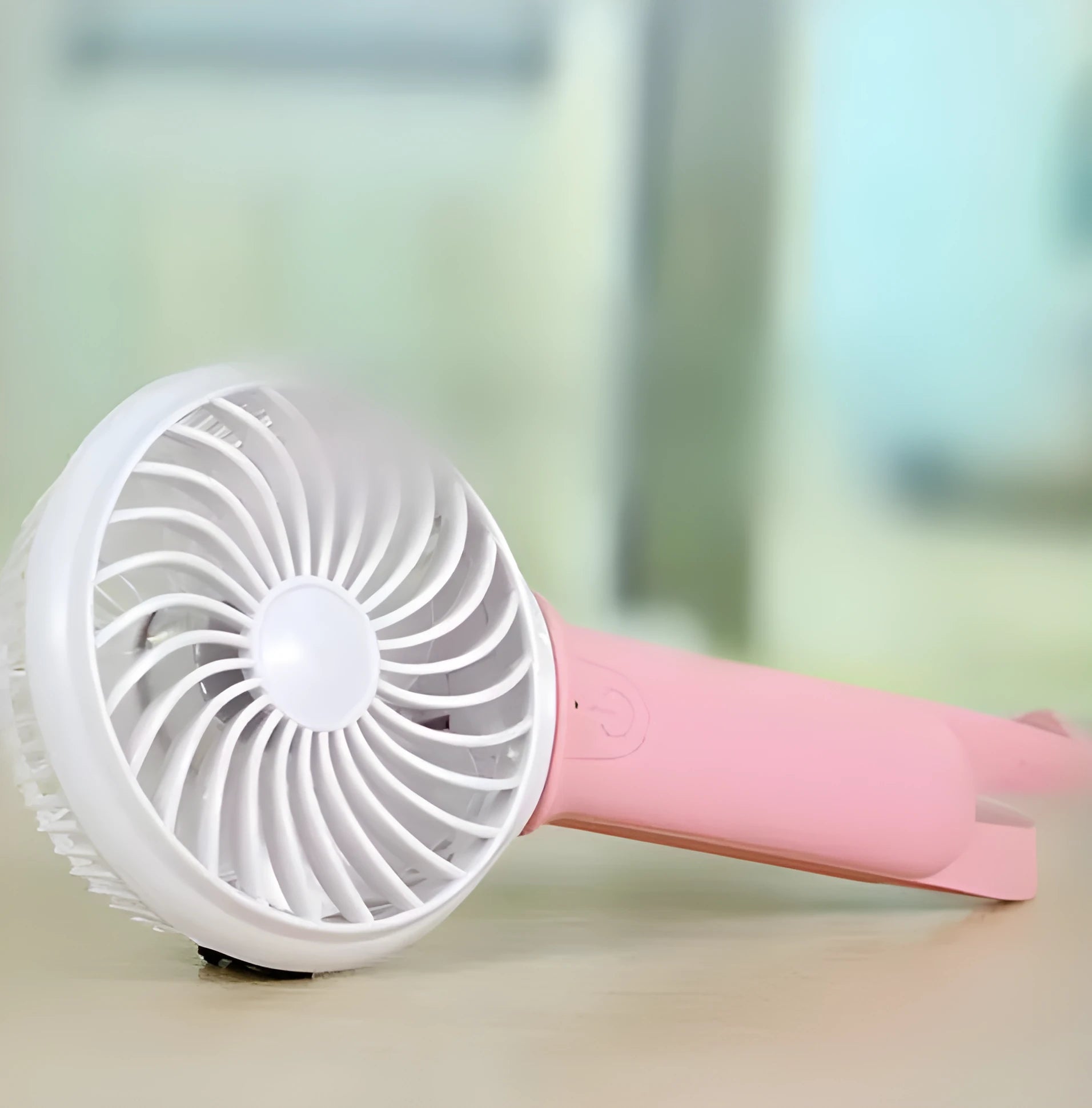 200mm portable USB rechargeable hand fan with LED light in blue colour