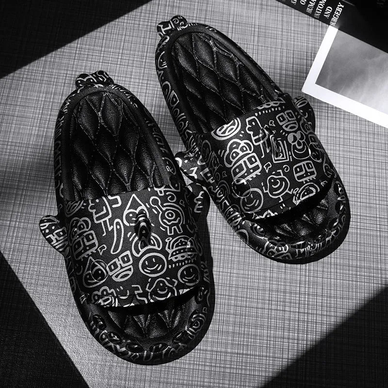 Shark design open-toe slippers in EVA material on a white background.
