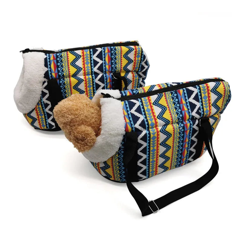 Multi purpose warm pet carrier in canvas and cotton, Camouflage style, size S, with handles and enclosed design