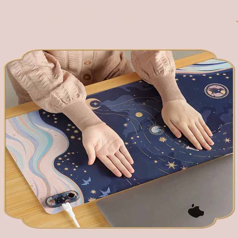 PVC leather desktop heating pad with idyllic pattern design on office desk