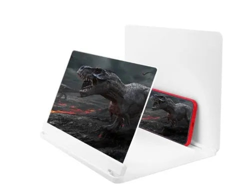 White phone screen amplifier with plexiglass lens showing smartphone magnification