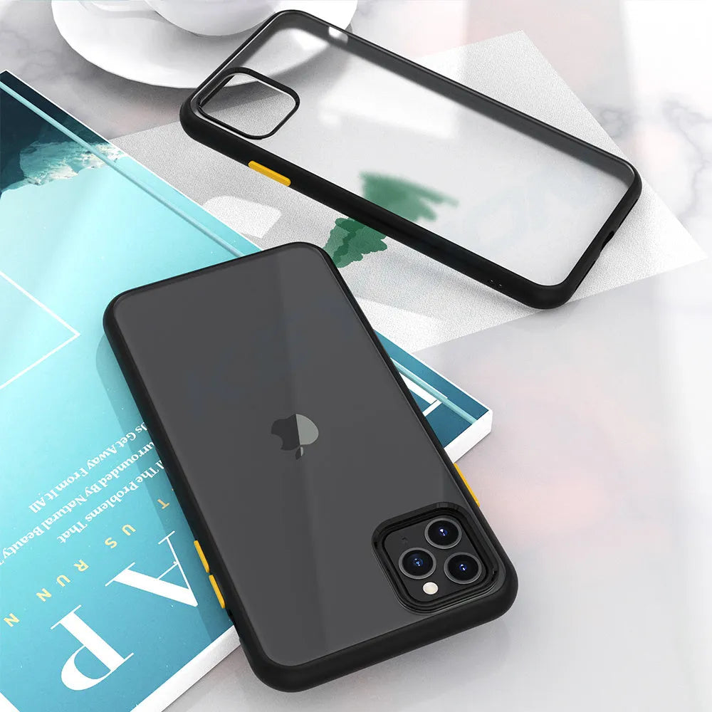 Frosted solid-colour protective back cover for iPhone 11 with visible corner airbag design.