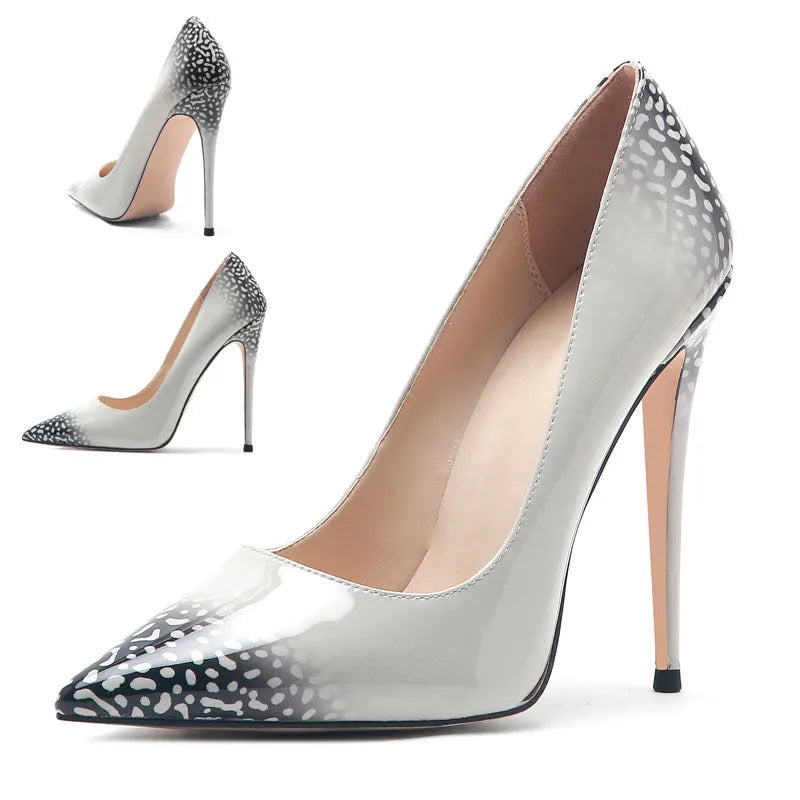 3D printed high heels in black grey with breathable microfiber upper and non-slip rubber sole