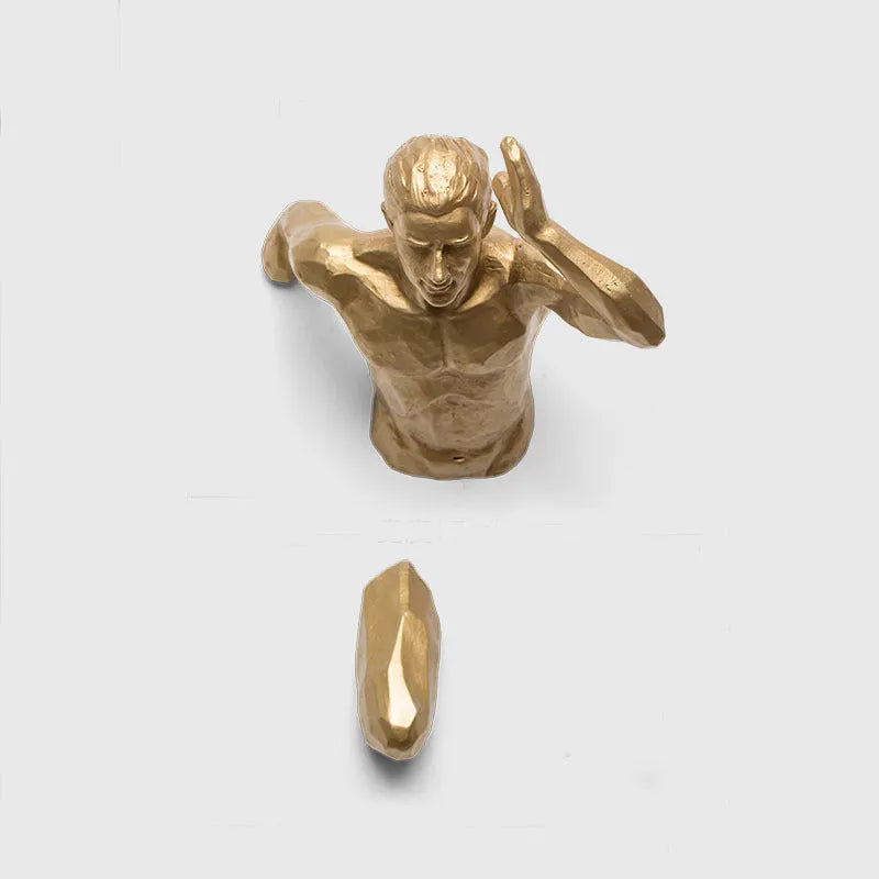 Modern resin character wall hanging in a choice of left or right facing design with copper, gold, or silver finish.