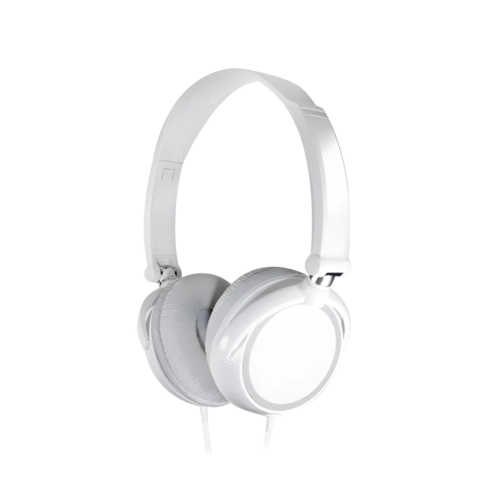 Black foldable wired over-ear headphones with an adjustable headband and a 3.5mm plug.