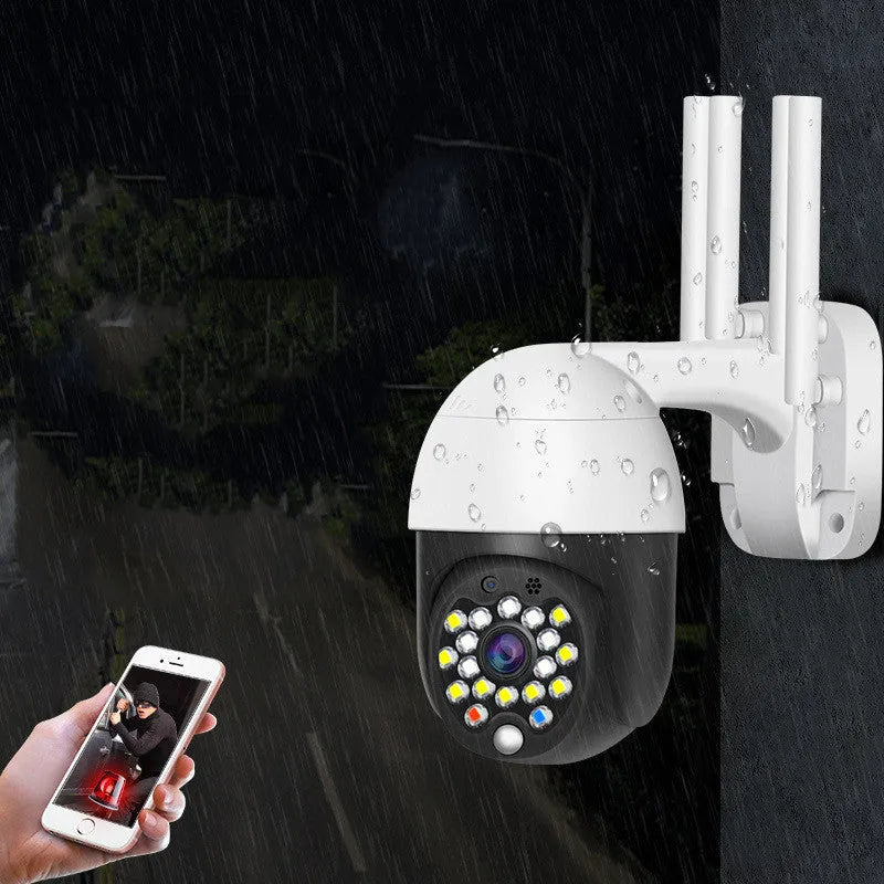 White outdoor waterproof dome surveillance camera with infrared LEDs for night vision