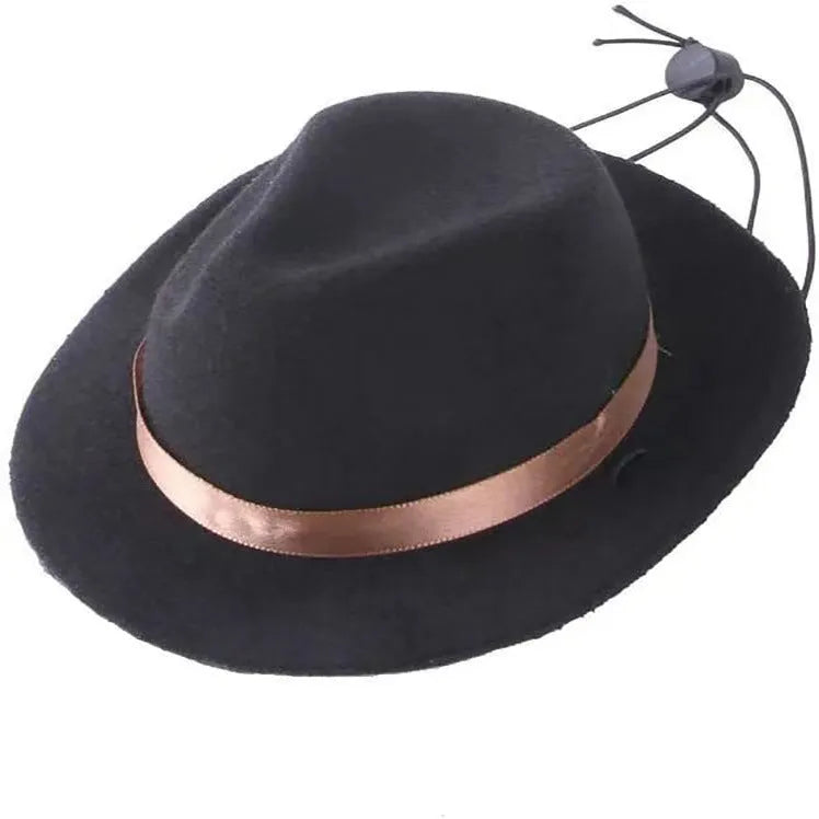 Wool felt mini pet sun hat in pink, black, brown or red for small dogs and cats