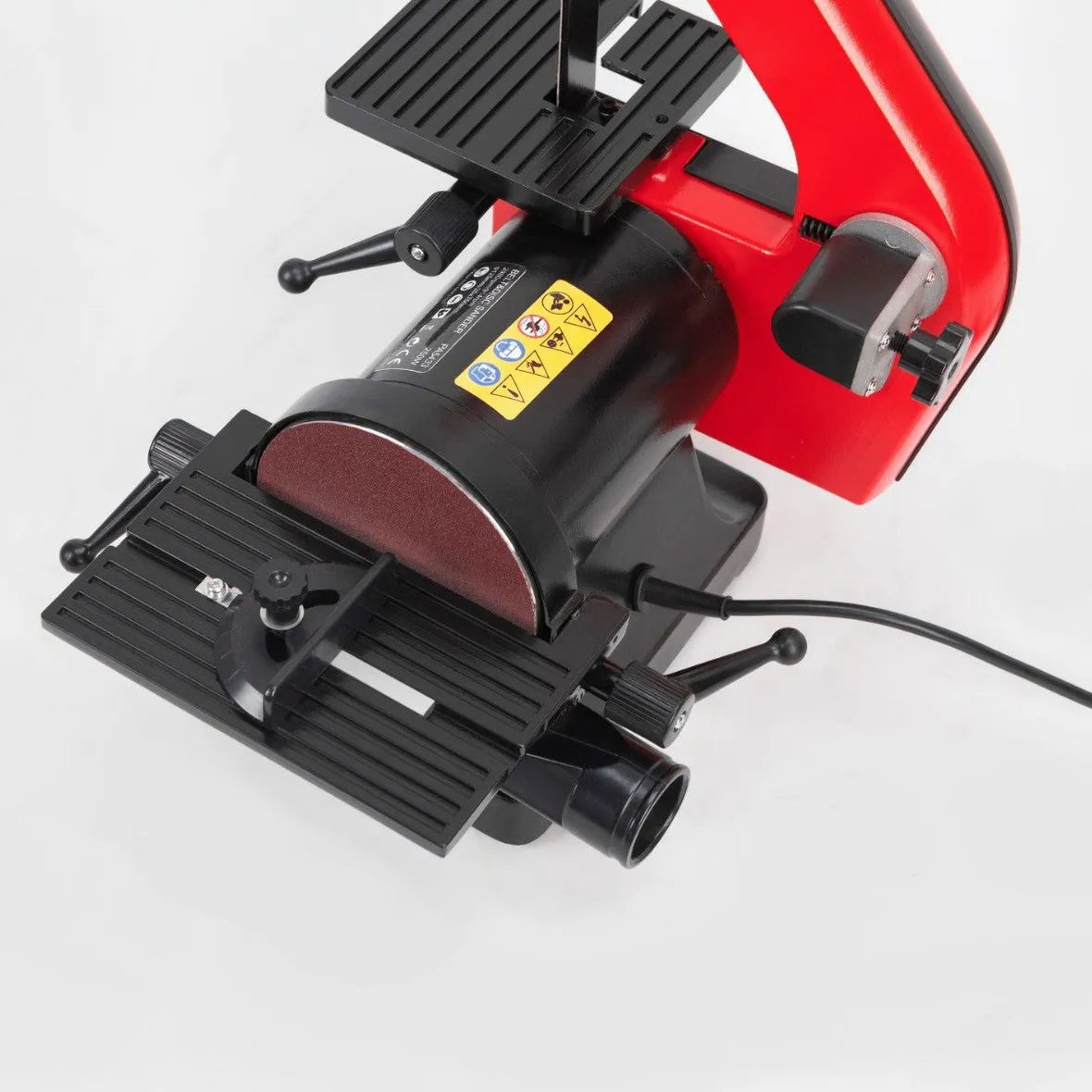 Small sand disc belt sander electric household tool with power cord and instruction manual