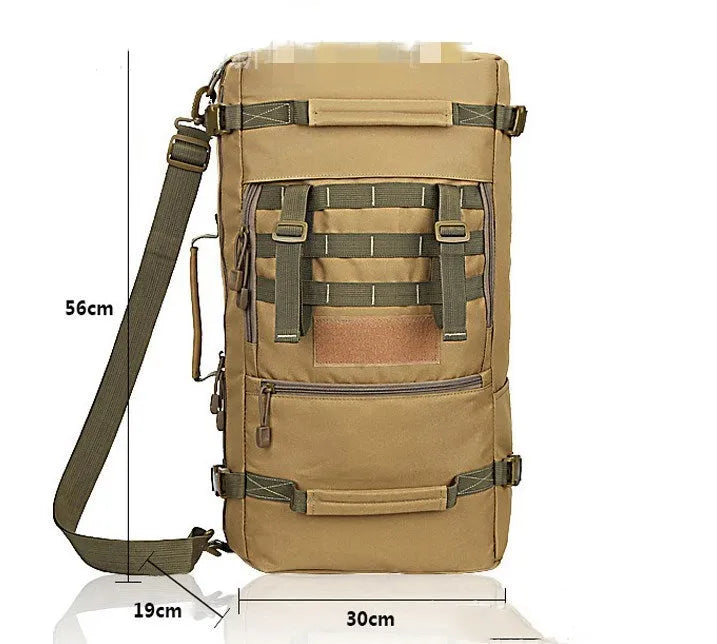 50-litre multi-function travel bag in black showing backpack and shoulder bag carrying options
